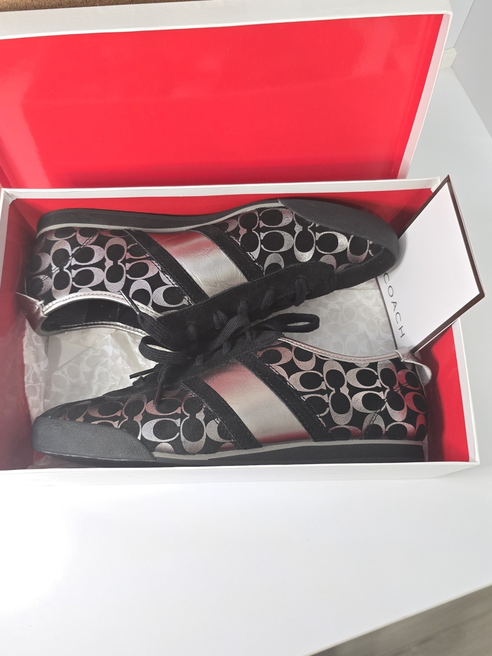 Coach Paxton Black and Silver Signature C Lace-Up Sneakers